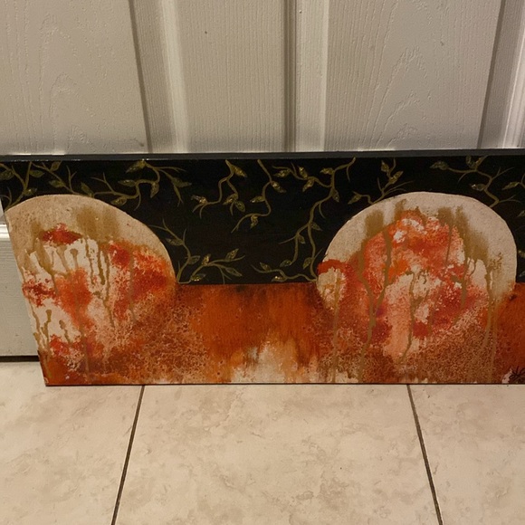 Unframed Original Mixed Media Art w Black Edges Abstract w Gold Leaf Vines - Picture 5 of 6